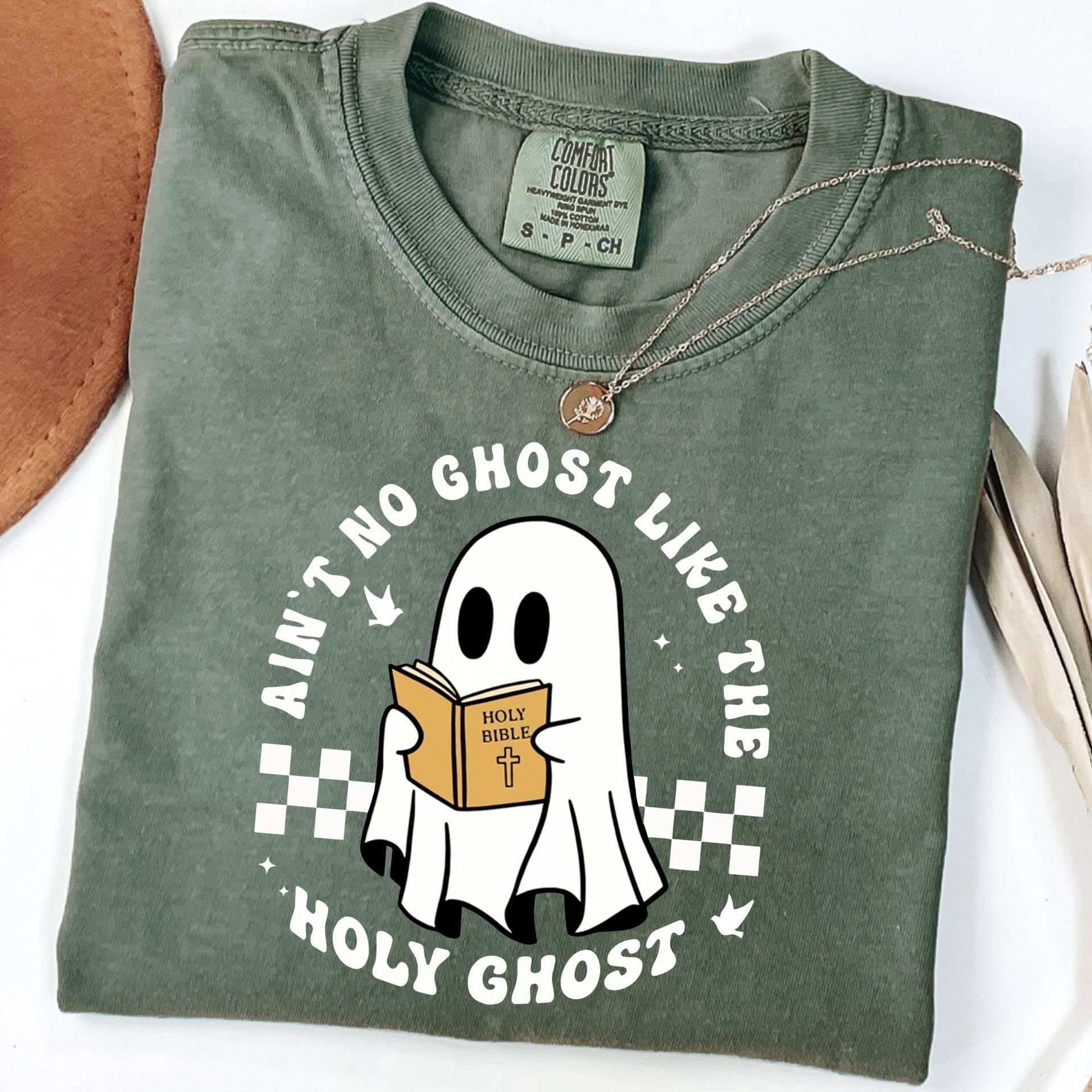 Comfort Colors© Funny Christian Shirt Gift for Christian,Cute Ghost Catholic Shirt, Ghost with Bible Shirt,Retro Christian Apparel Shirt